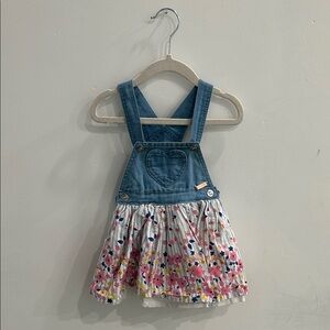 Kensie Denim Overall Skirt with Floral Design
